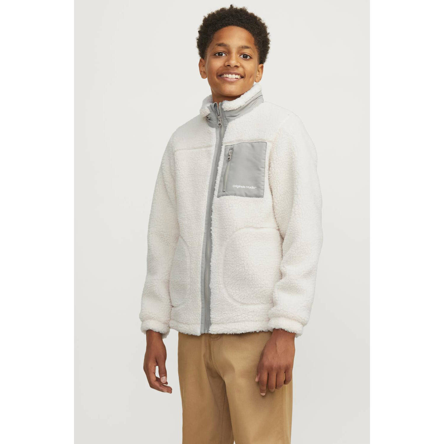 JACK & JONES JUNIOR teddy tussenjas JORVESTERBRO offwhite lichtgrijs