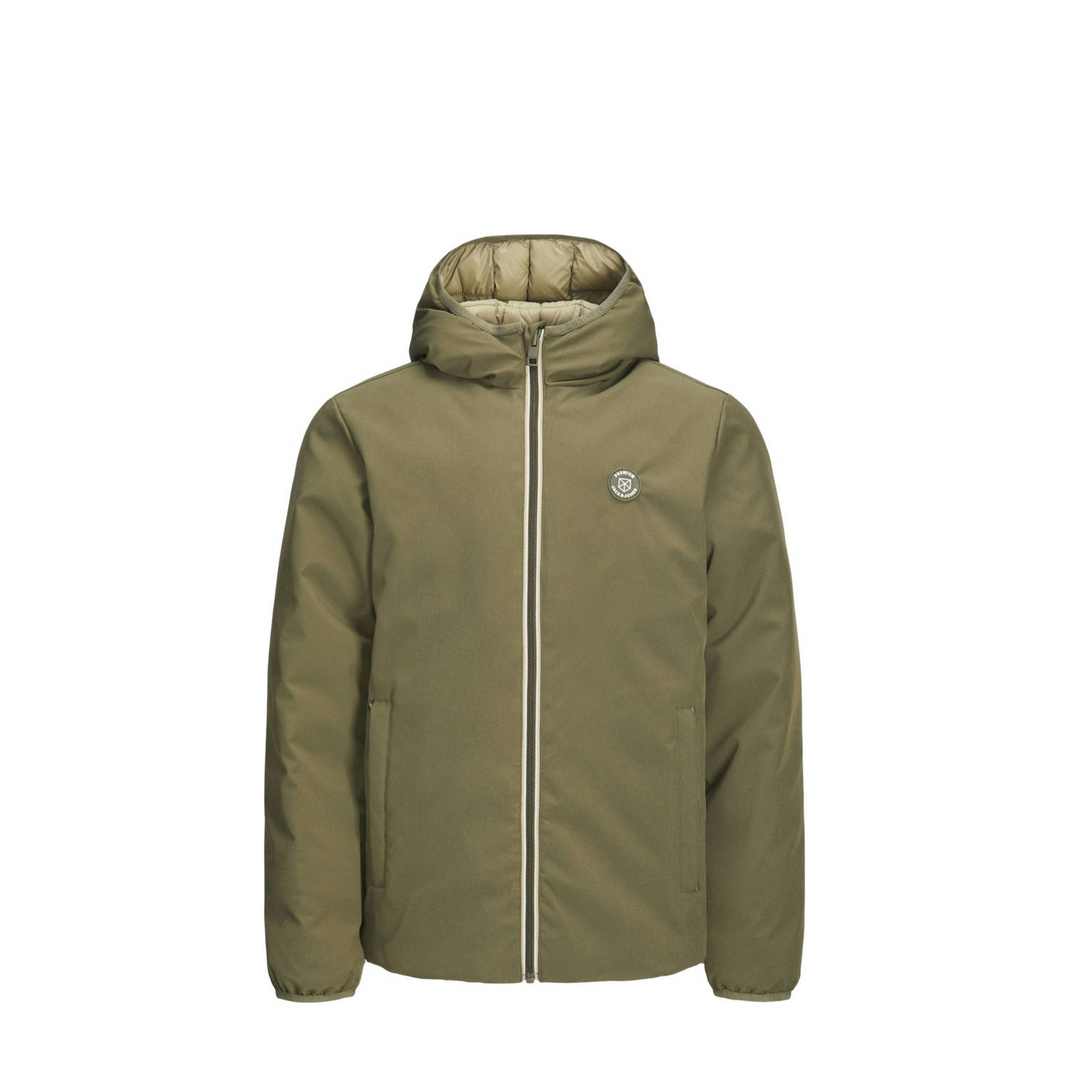 JACK & JONES JUNIOR reversible gewatteerde winterjas JPRBLUBROOK olijfgroen