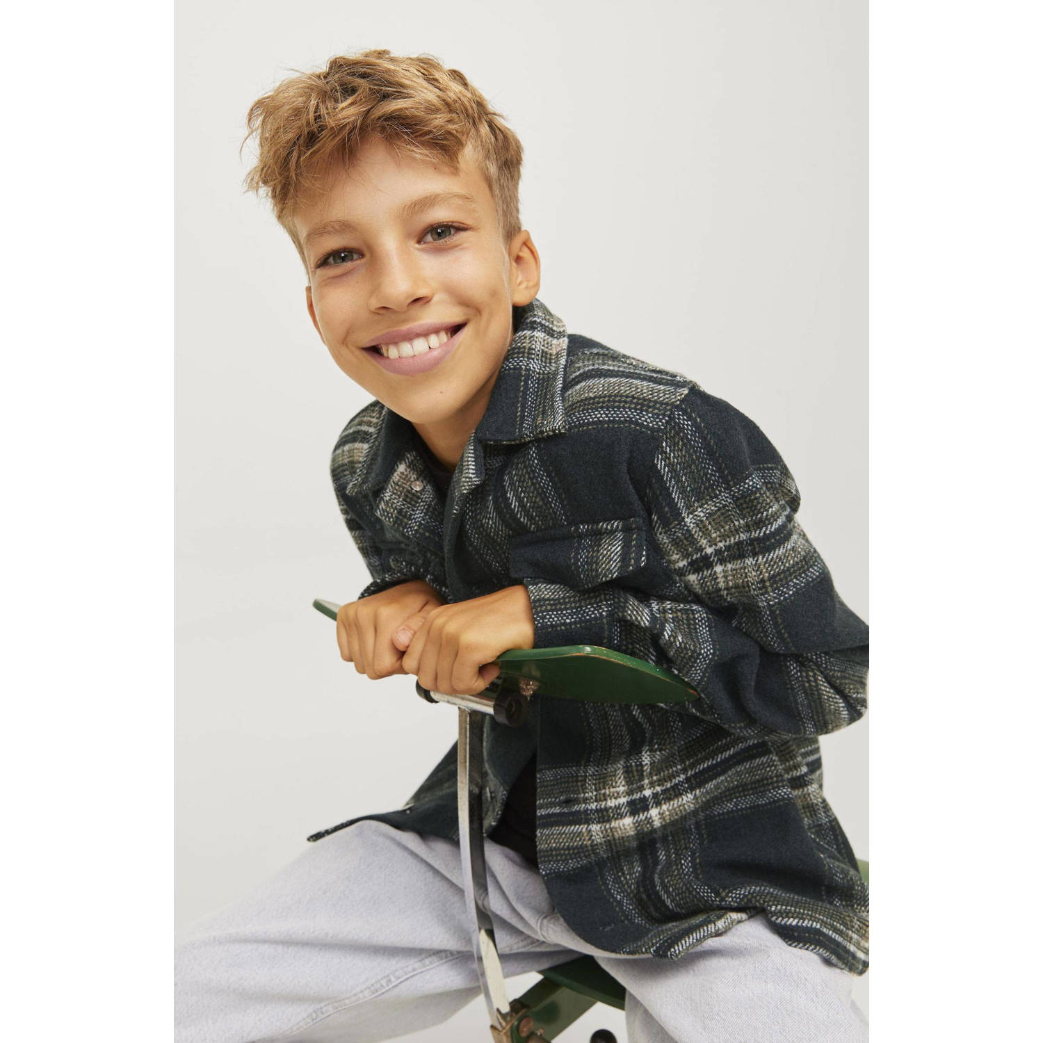 JACK & JONES JUNIOR geruit overhemd JORVESTERBRO donkerblauw ecru