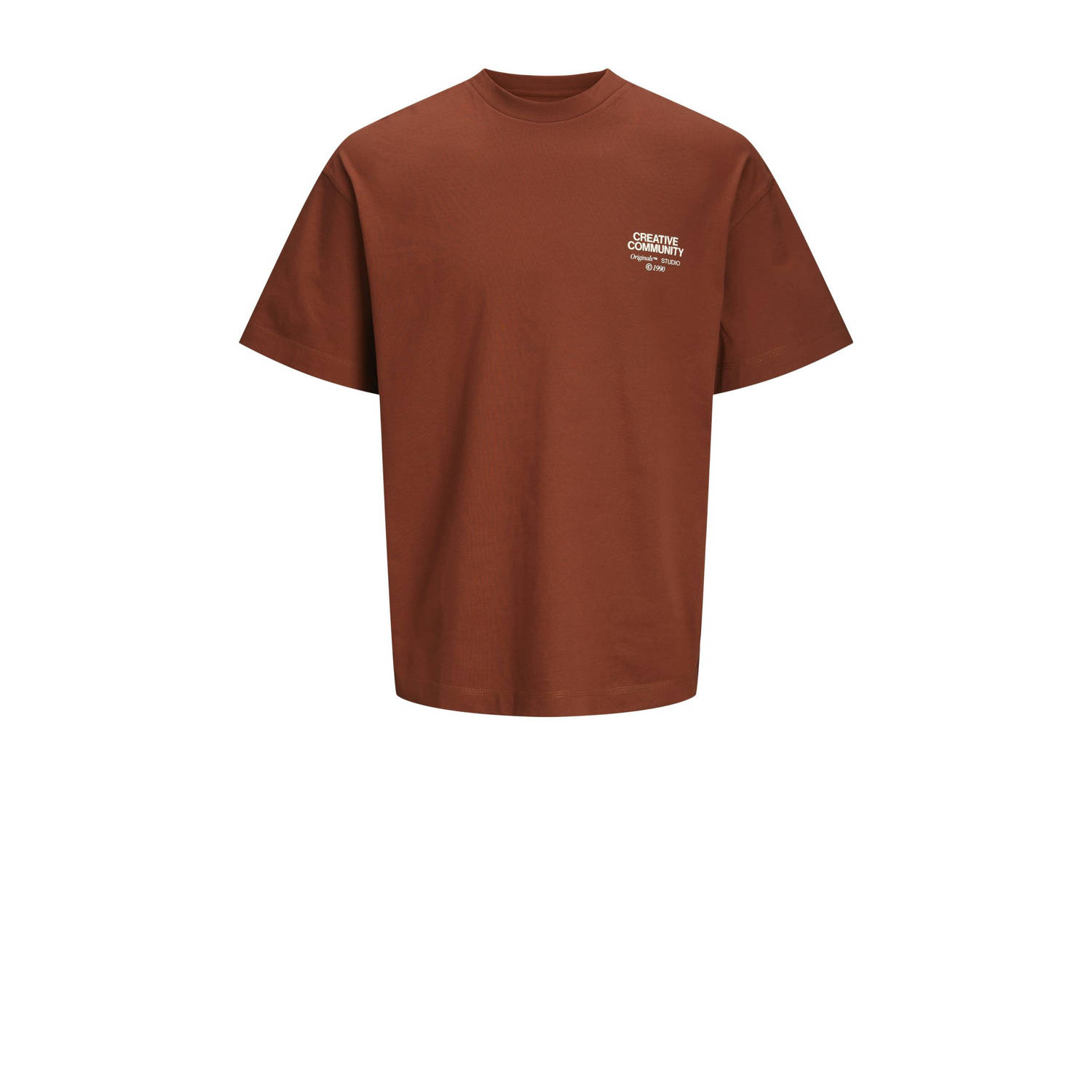 Jack & jones JUNIOR T-shirt met backprint bruin Jongens Katoen Ronde hals 128