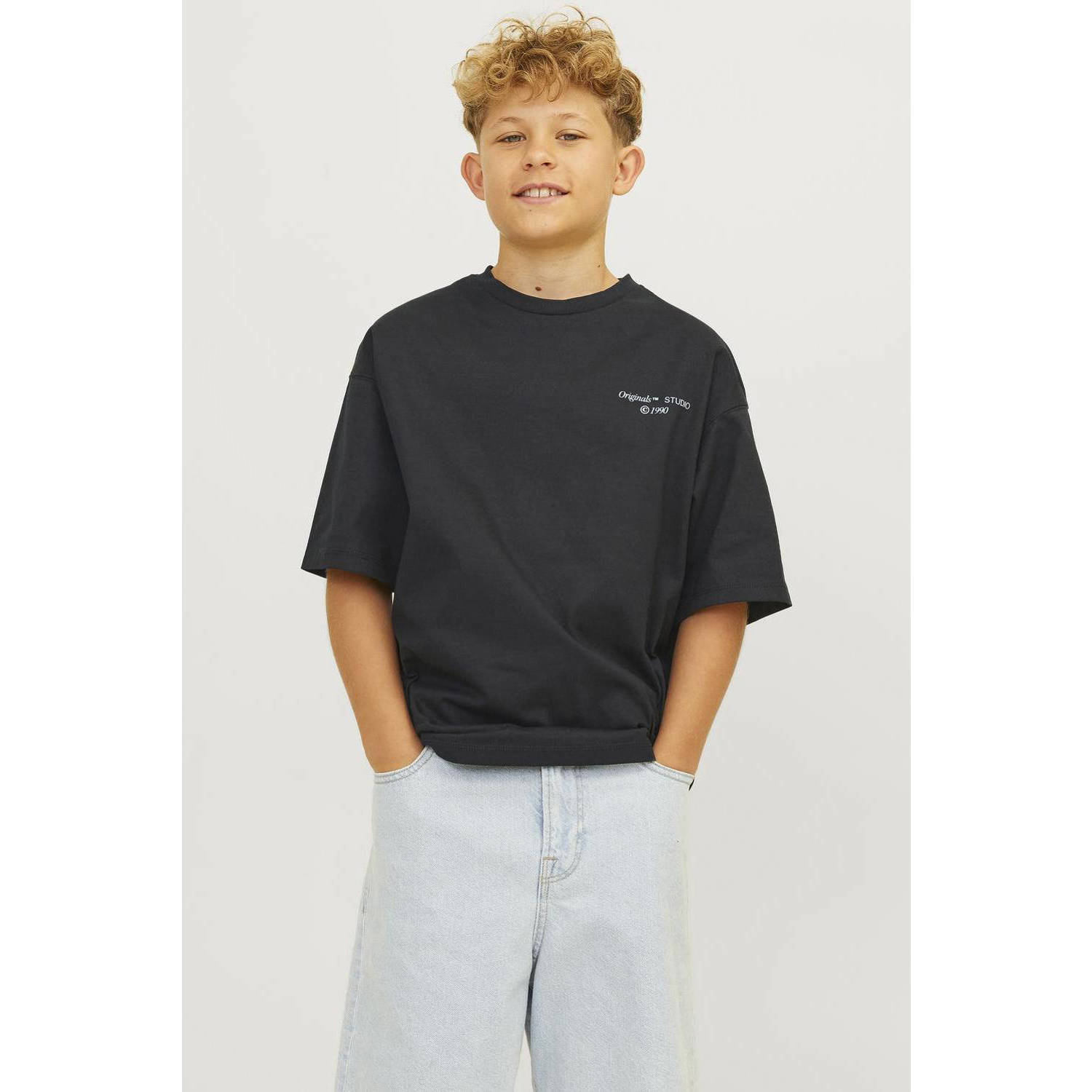 JACK & JONES JUNIOR T-shirt JORNOHO met backprint zwart