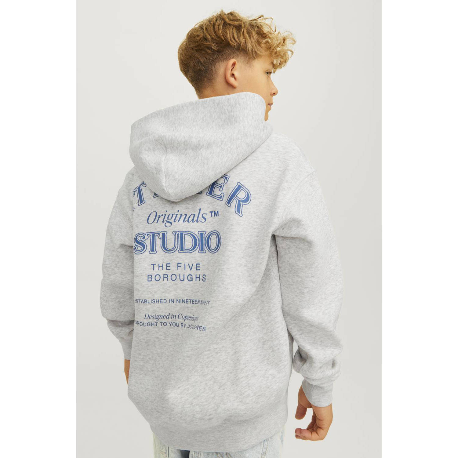 JACK & JONES JUNIOR hoodie JORBROOKLYN met backprint grijs melange