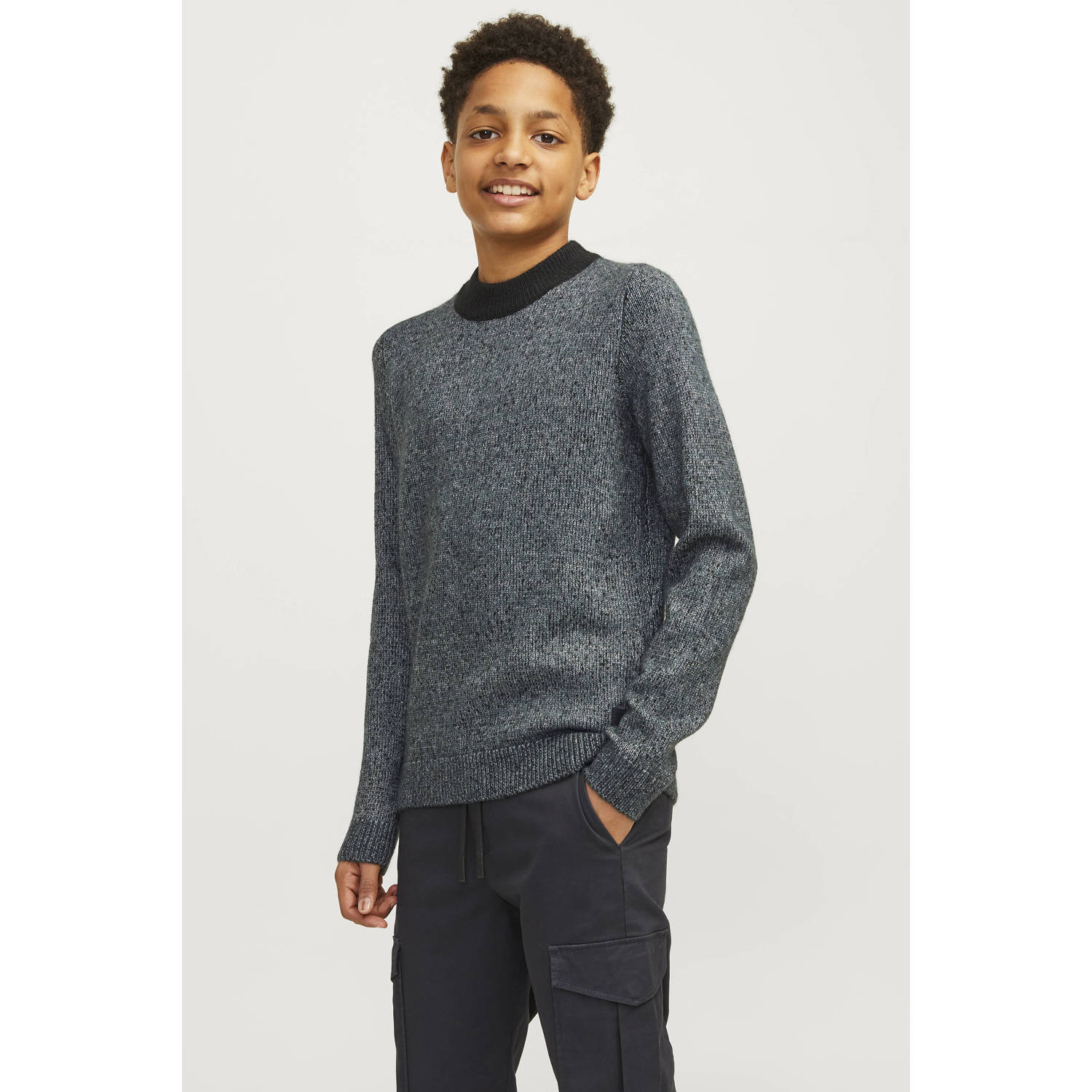 JACK & JONES JUNIOR gebreide trui donkerblauw melange