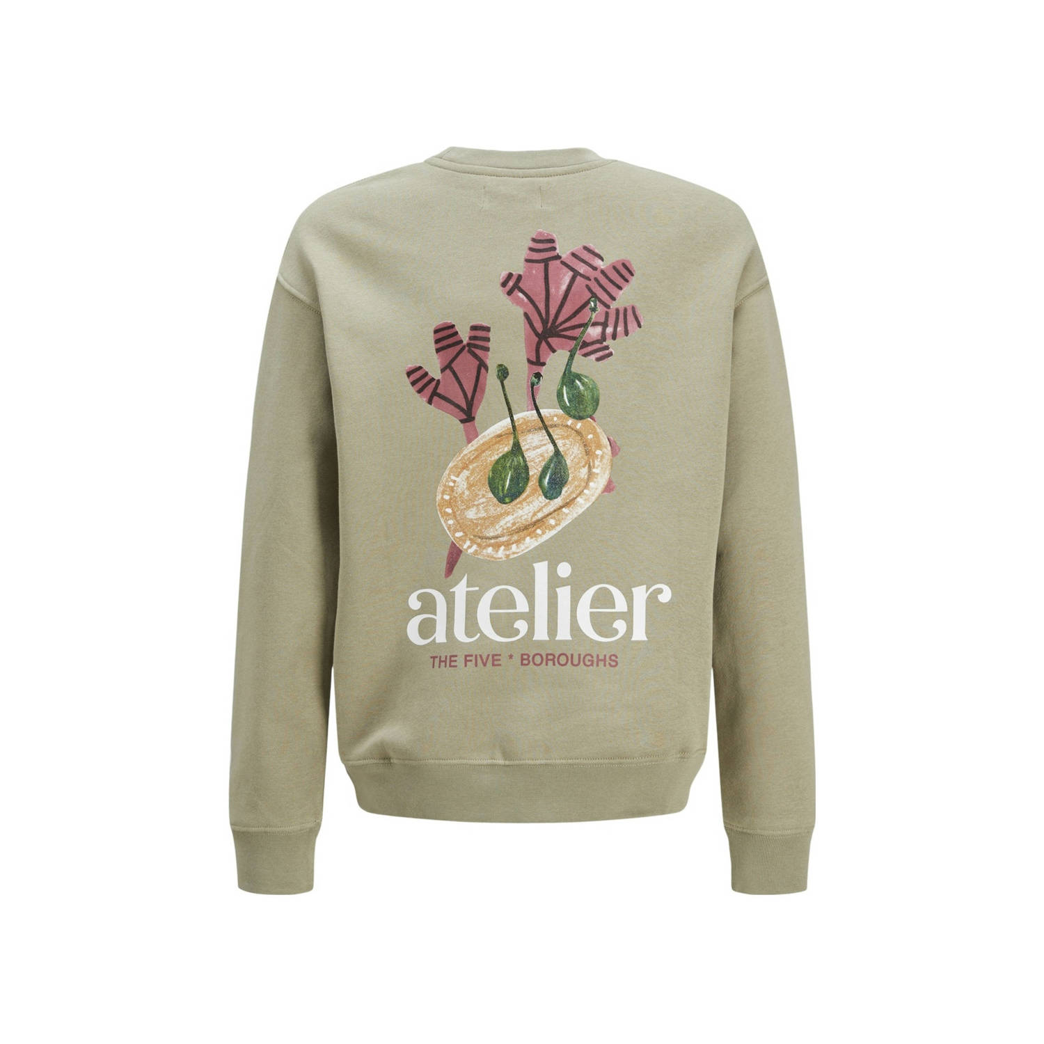 JACK & JONES JUNIOR sweater JORBROOKLYN met backprint grijsgroen