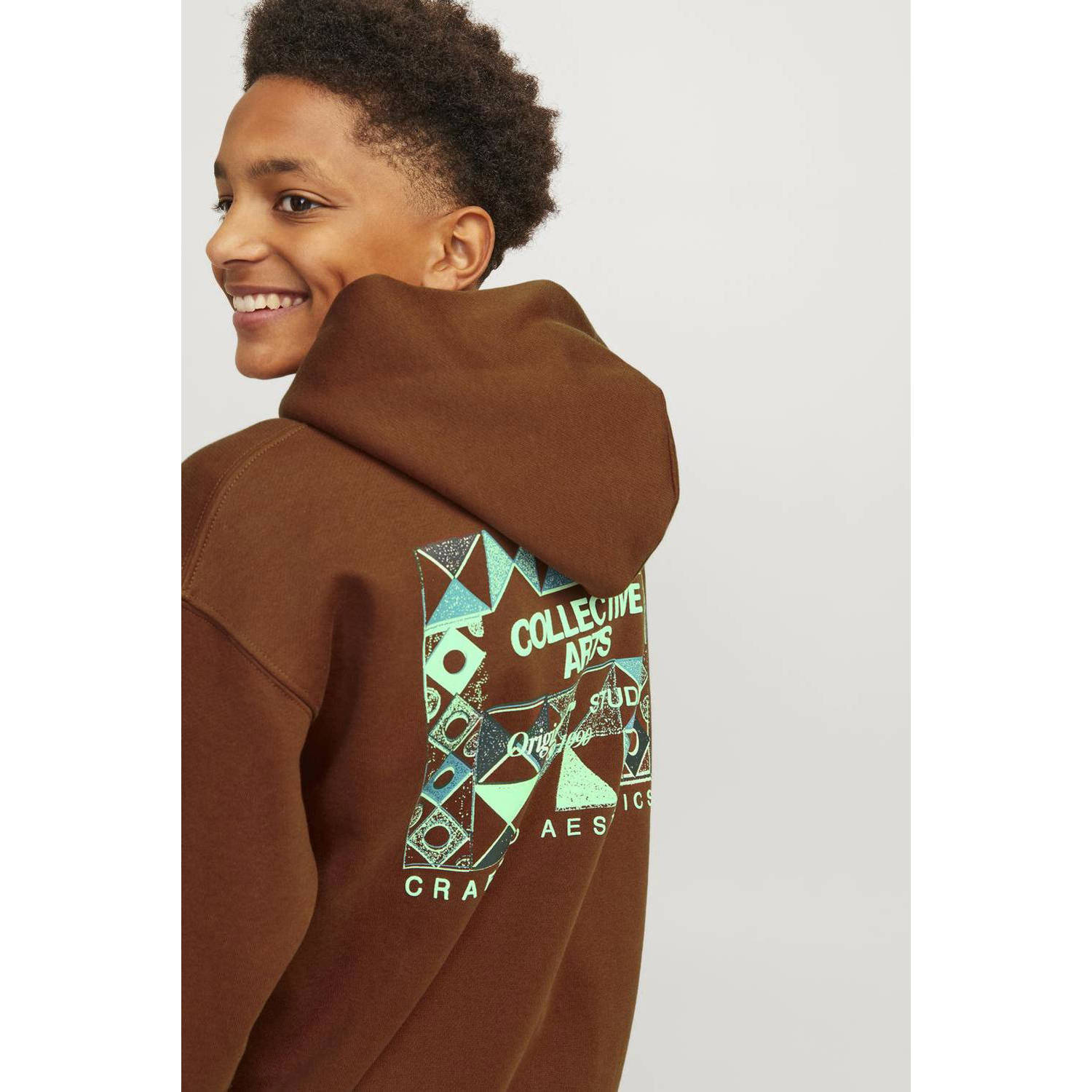 JACK & JONES JUNIOR sweater JORNOHO met backprint donkerbruin