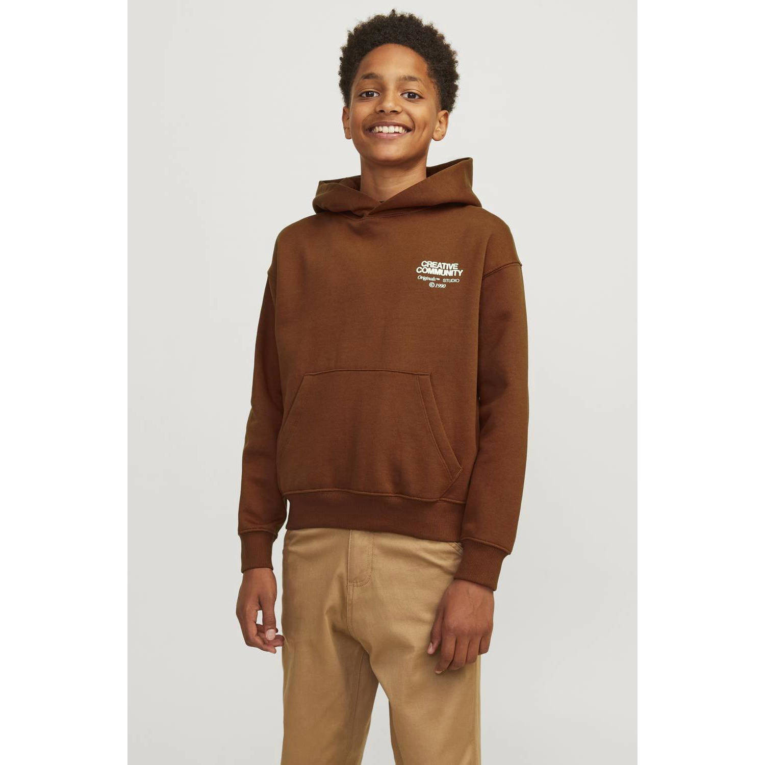 JACK & JONES JUNIOR sweater JORNOHO met backprint donkerbruin