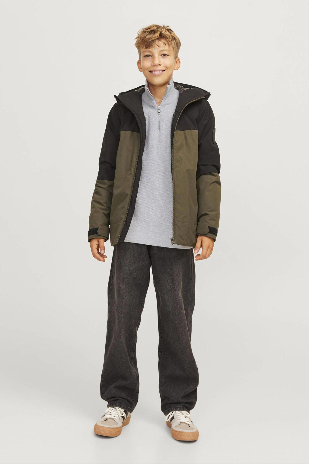 JACK & JONES JUNIOR gebreide trui grijs melange