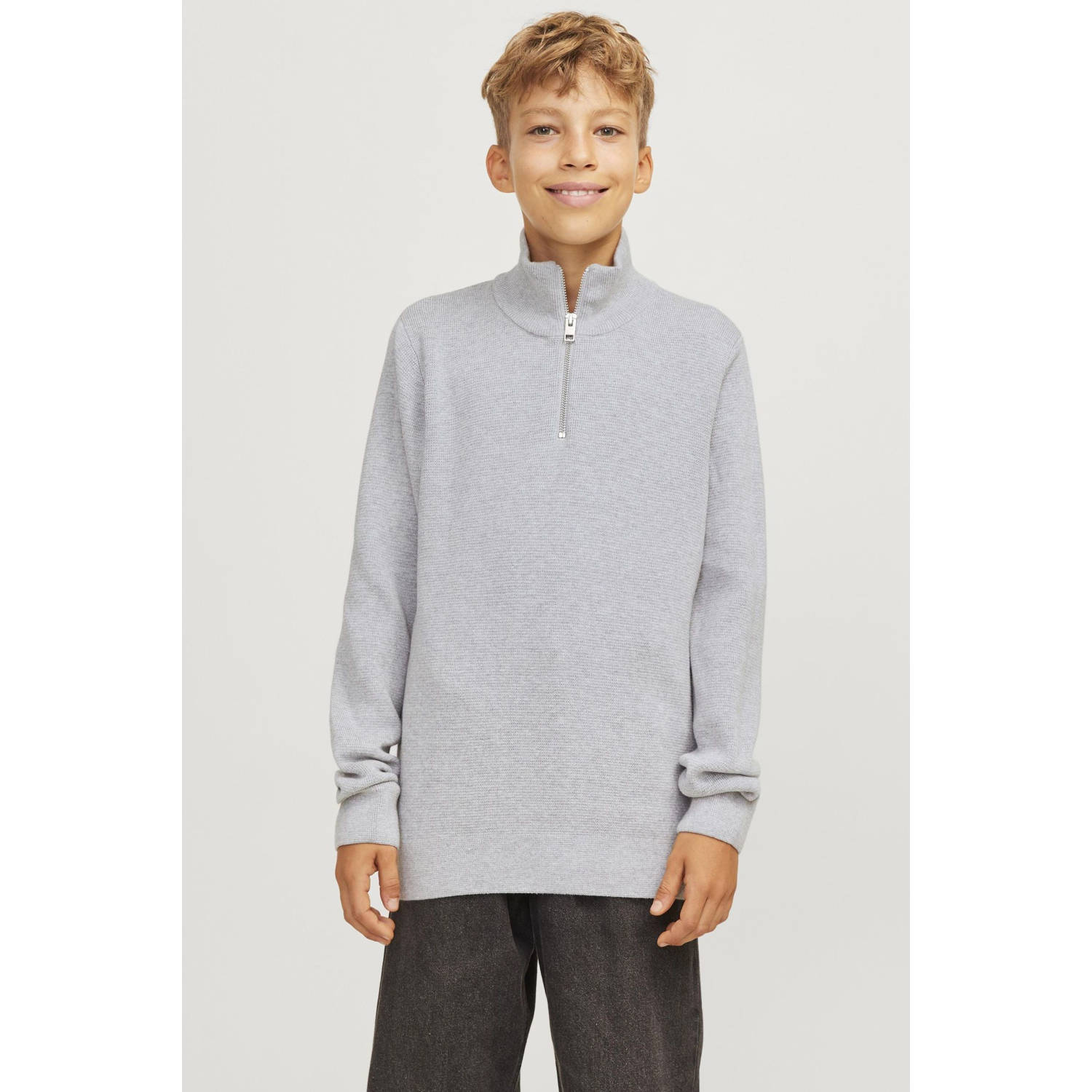 JACK & JONES JUNIOR gebreide trui grijs melange