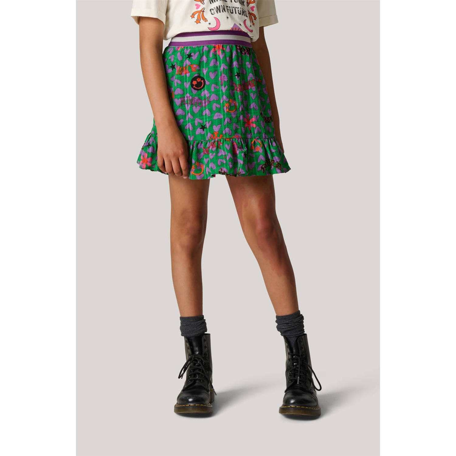 Shoeby korte rok groen Meisjes Polyamide All over print 134 140