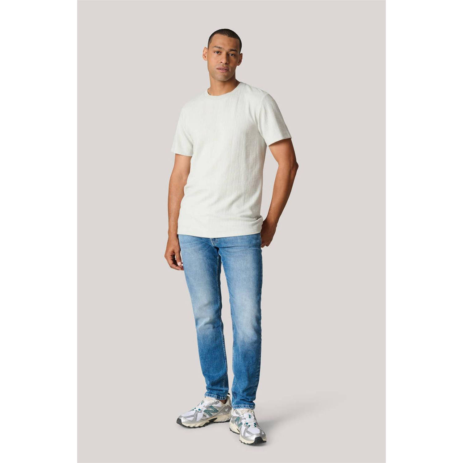 Shoeby gebreid regular fit T-shirt met ingebreid patroon lichtgrijs