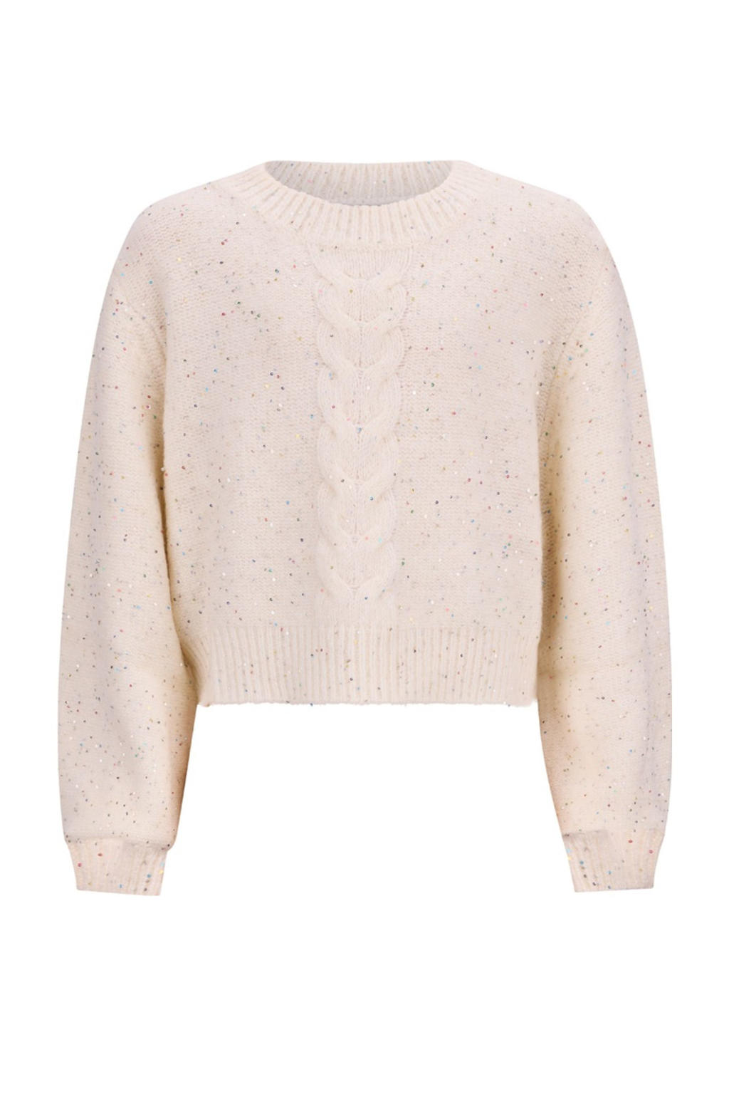 Ecru meisjes Retour Jeans gebreide trui glitter van acryl met melée print, lange mouwen en ronde hals