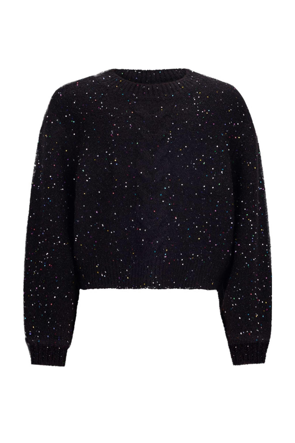 Zwarte meisjes Retour Jeans gebreide trui glitter van acryl met melée print, lange mouwen en ronde hals