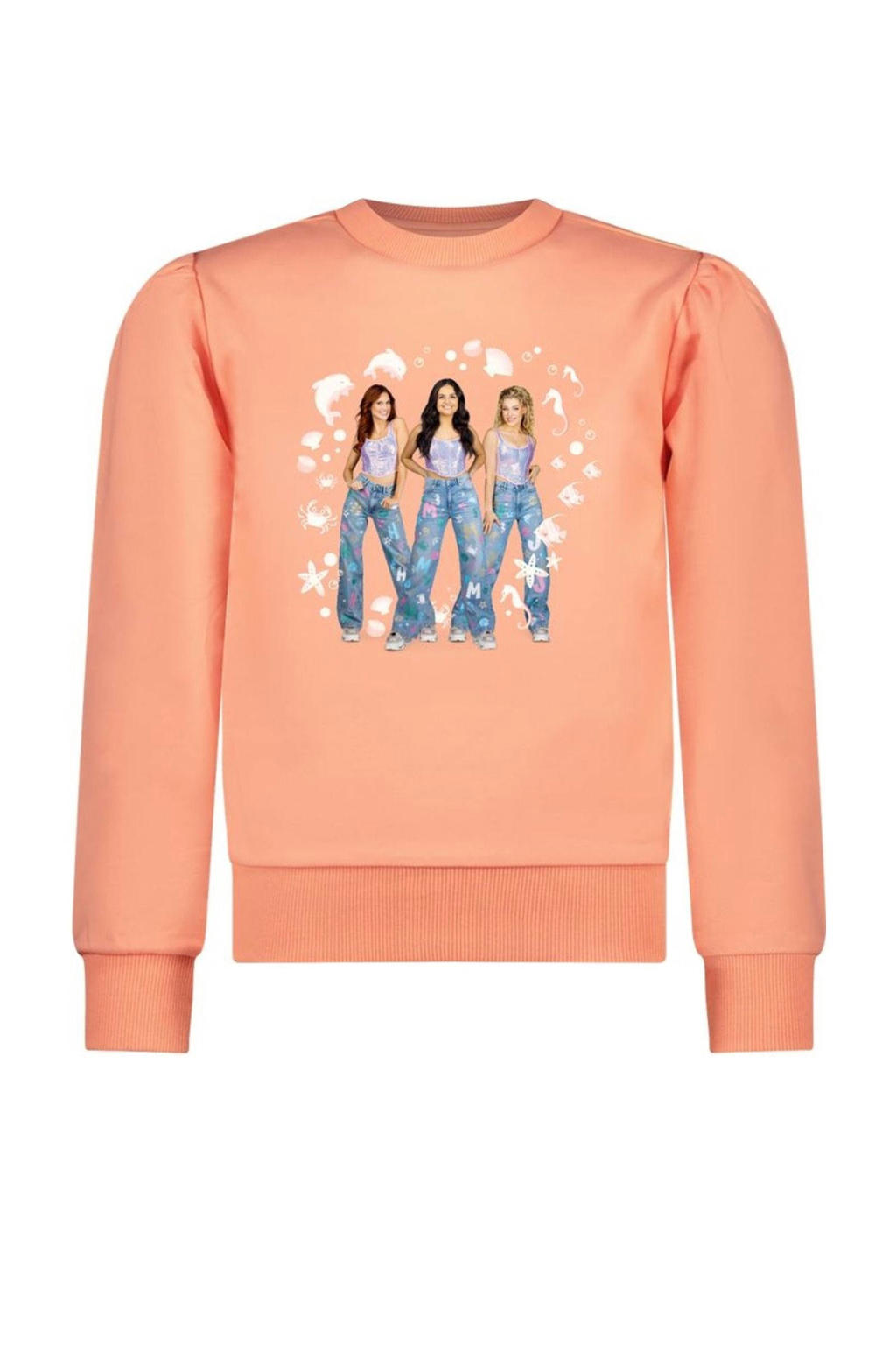 Oranje meisjes B.Nosy x sweater Scottie van stretchkatoen met printopdruk, lange mouwen, ronde hals en geribde boorden