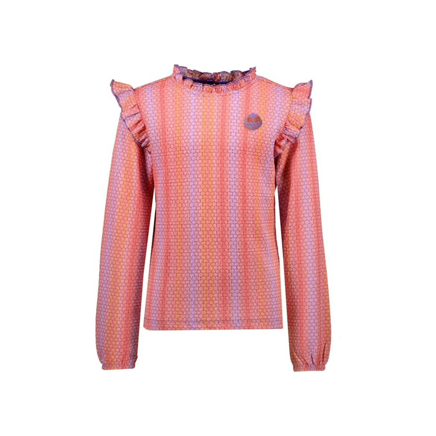 B.Nosy x K3 top Billie met all over print en ruches roze perzik lila