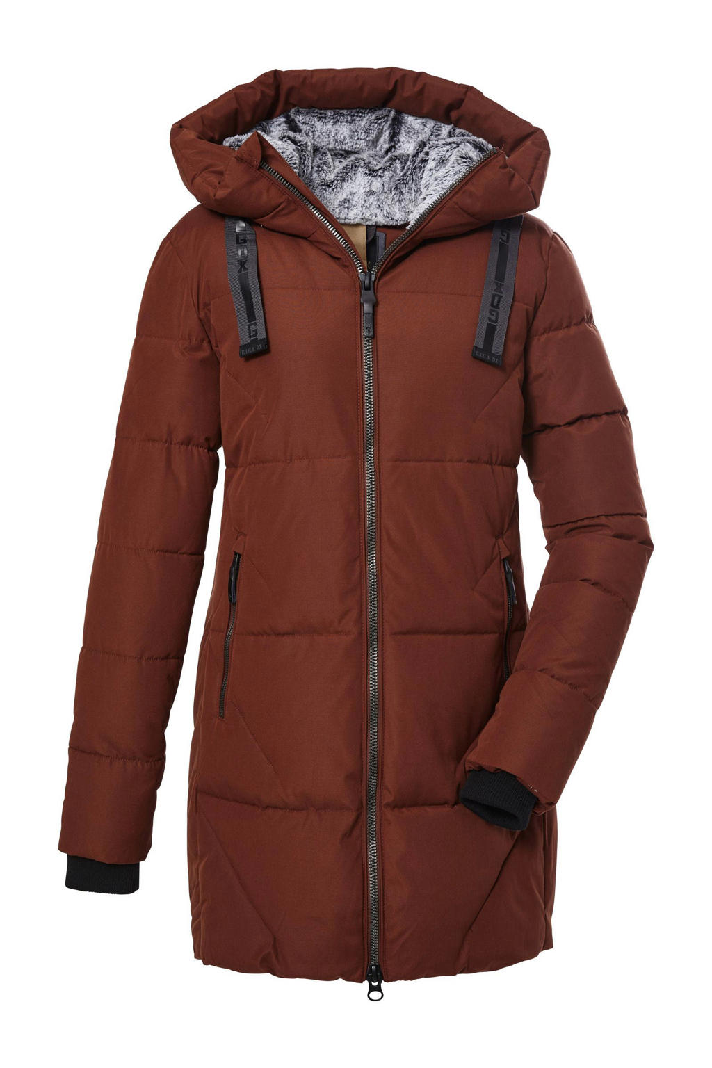 Donkerrode dames G.I.G.A. DX outdoor jas van polyester met lange mouwen, capuchon en 2-way rits