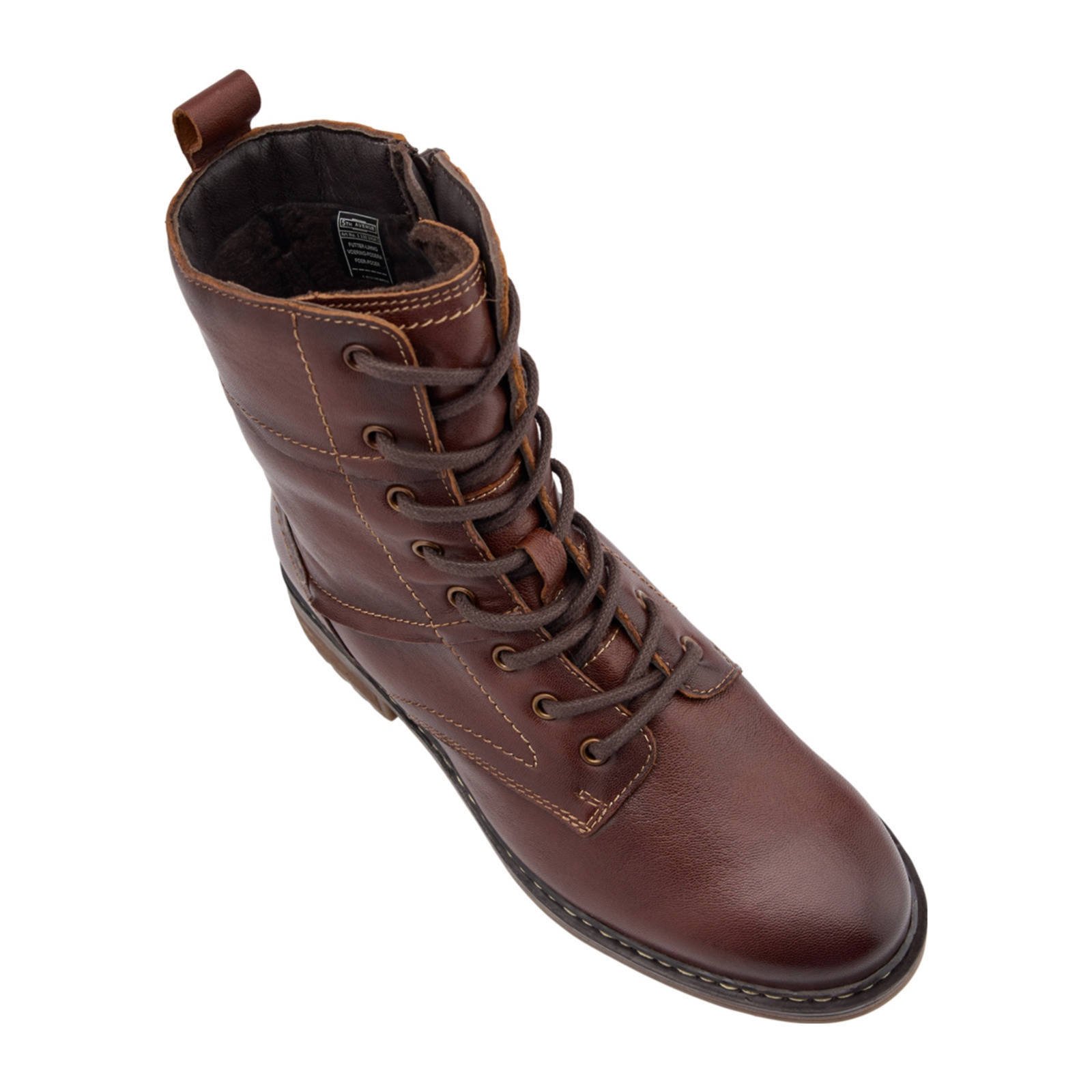 5th Avenue leren veterboots bruin wehkamp