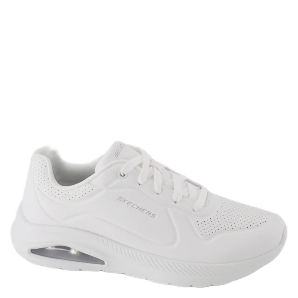 Witte dames Skechers sneakers van imitatieleer met veters