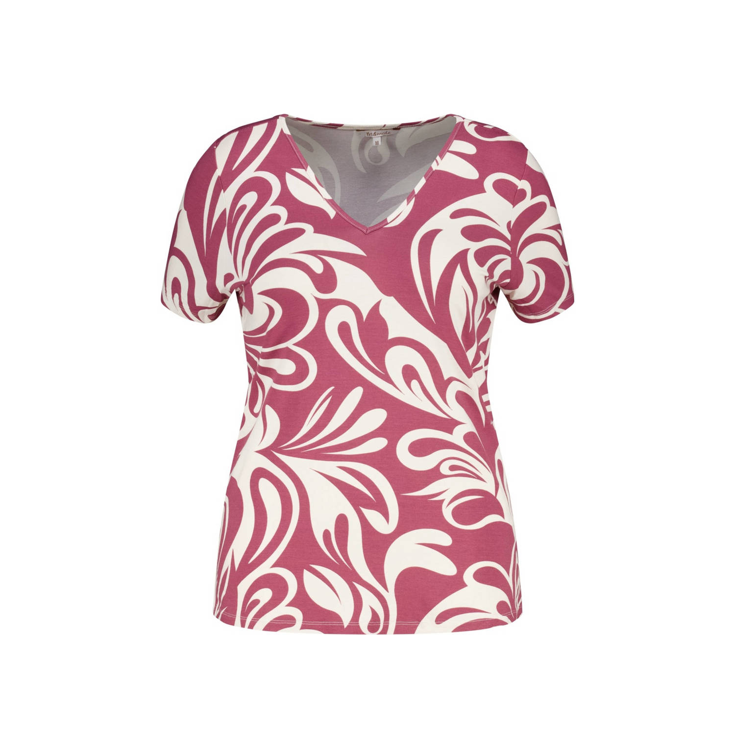 MS Mode T-shirt met bladprint roze wit