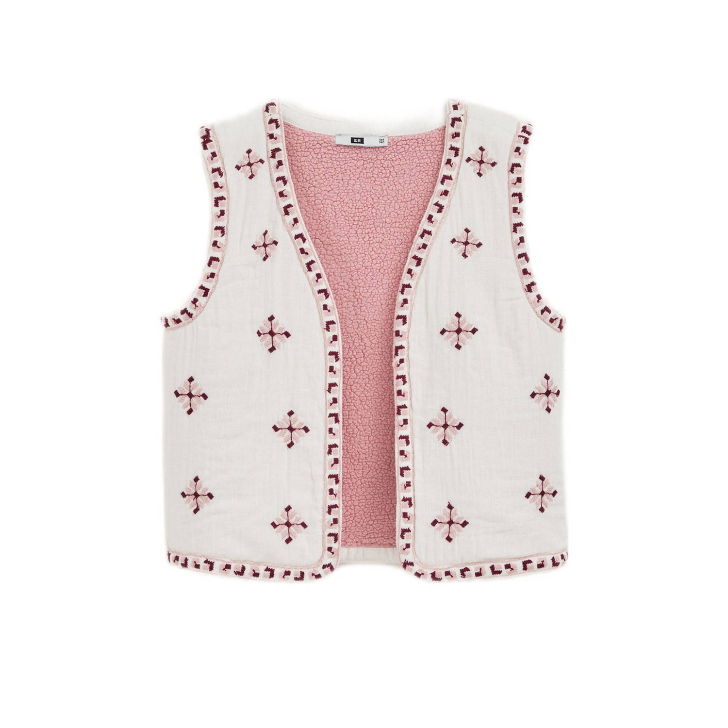 WE Fashion gilet met all over print en borduursels wit donkerrood lichtroze