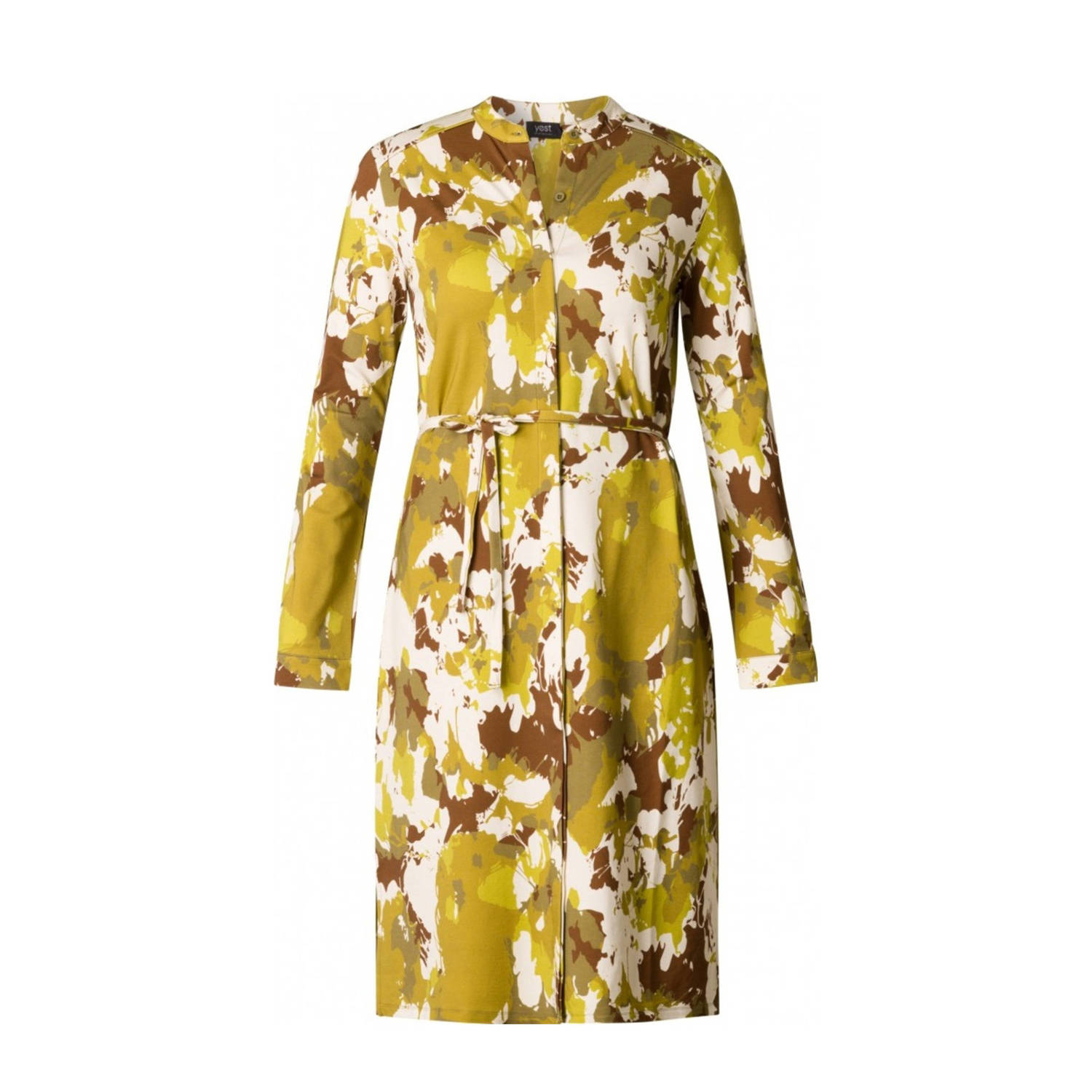 Yesta blousejurk met all over print en ceintuur limegroen bruin