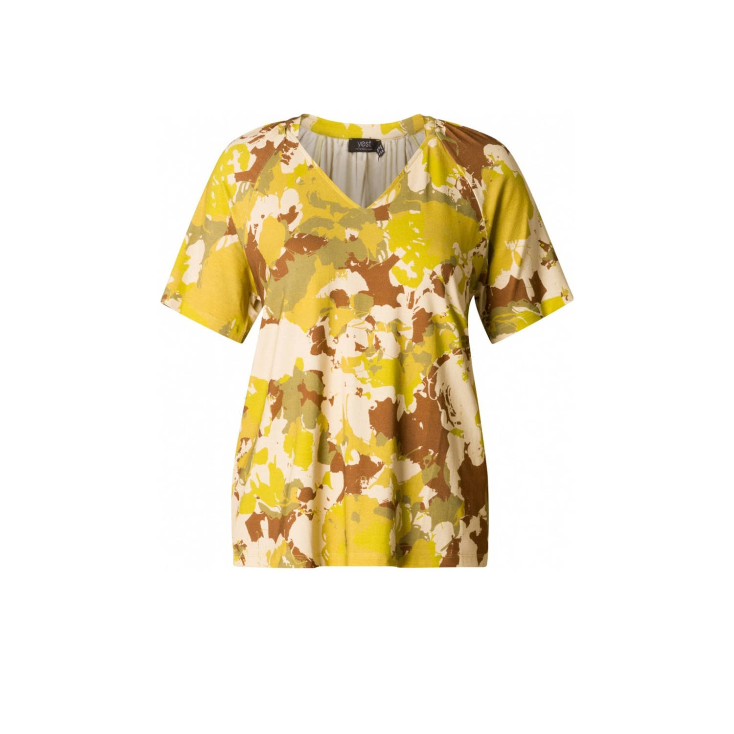 Yesta top met grafische print groen bruin wit