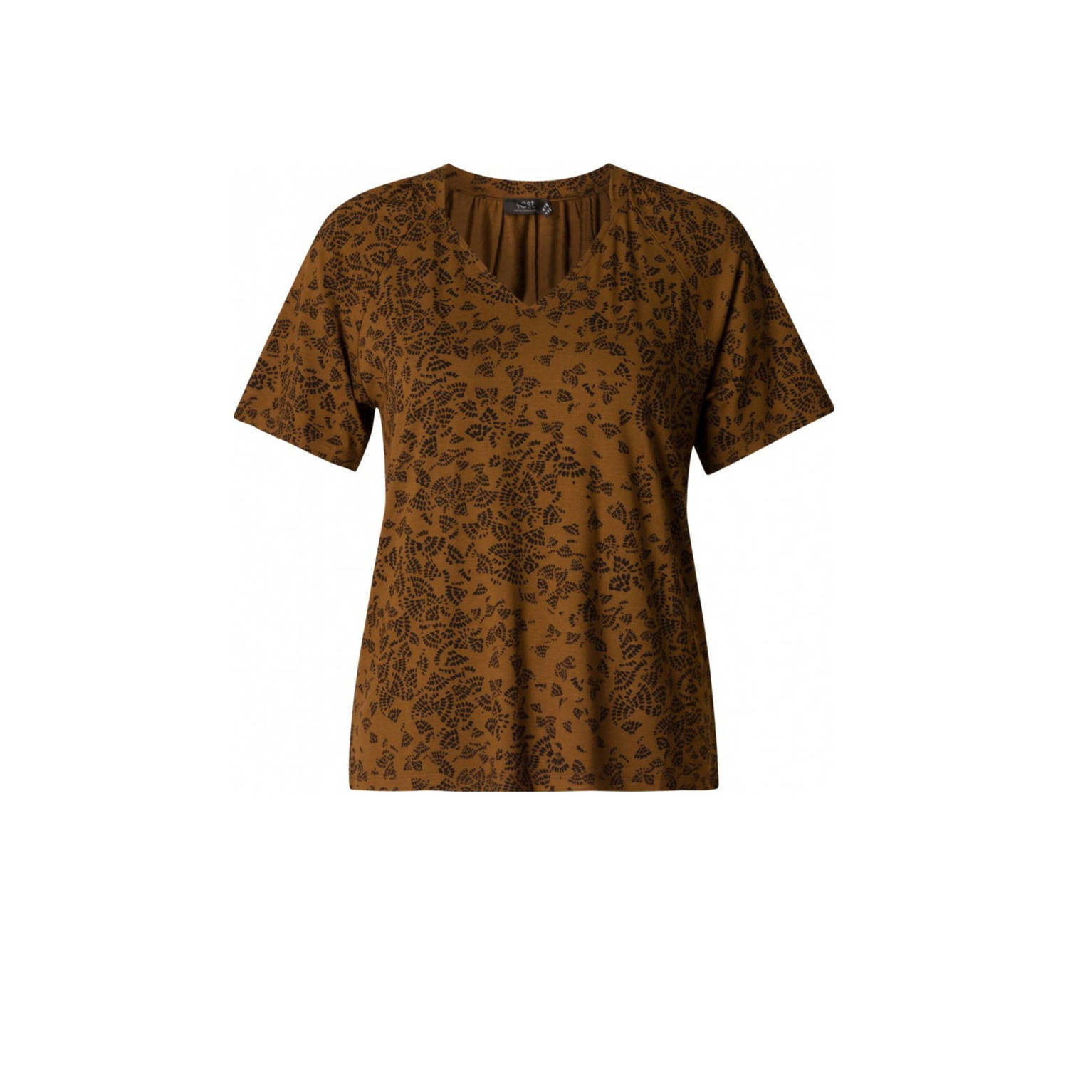 Yesta top met all over print bruin zwart