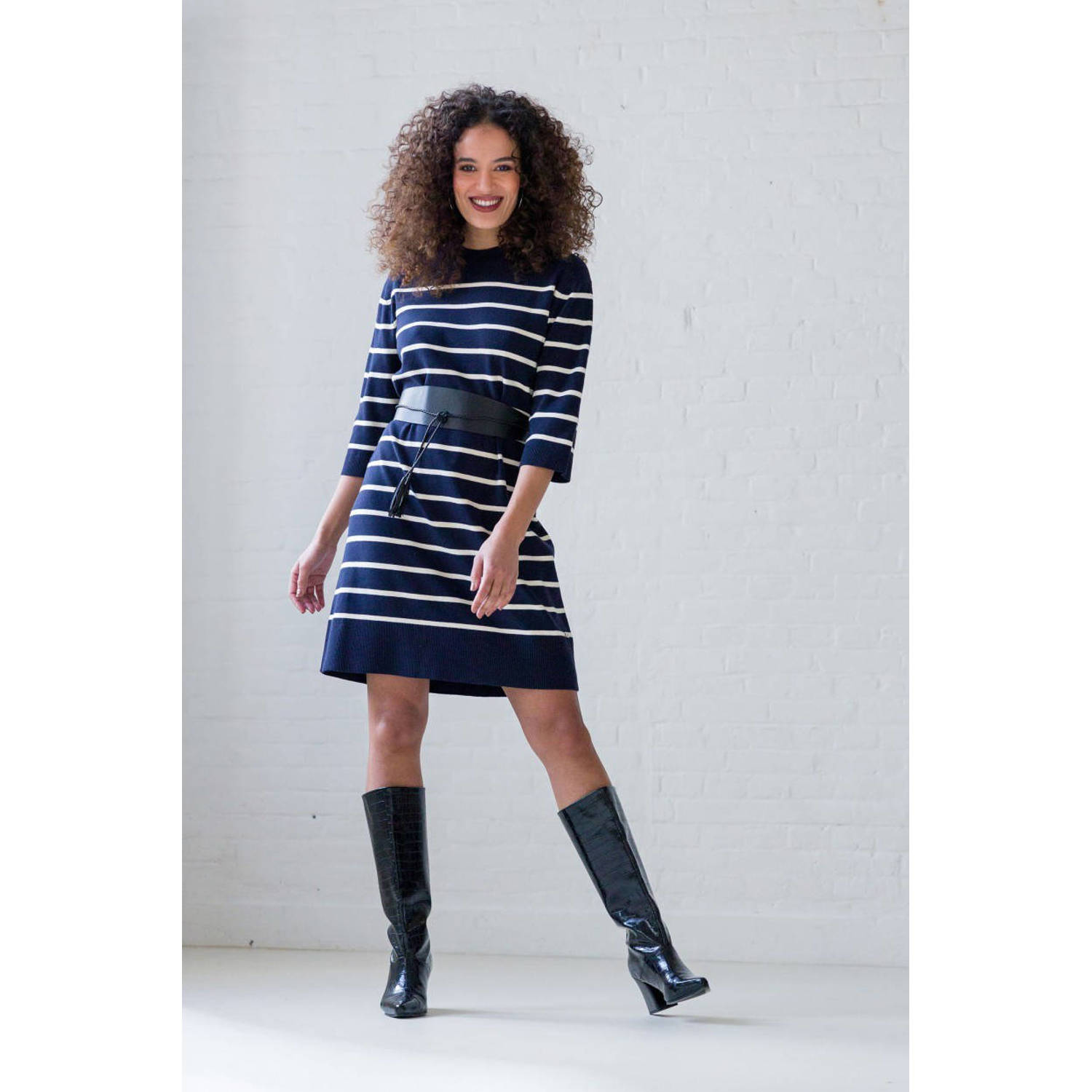Ivy Beau jurk met streep donkerblauw wit