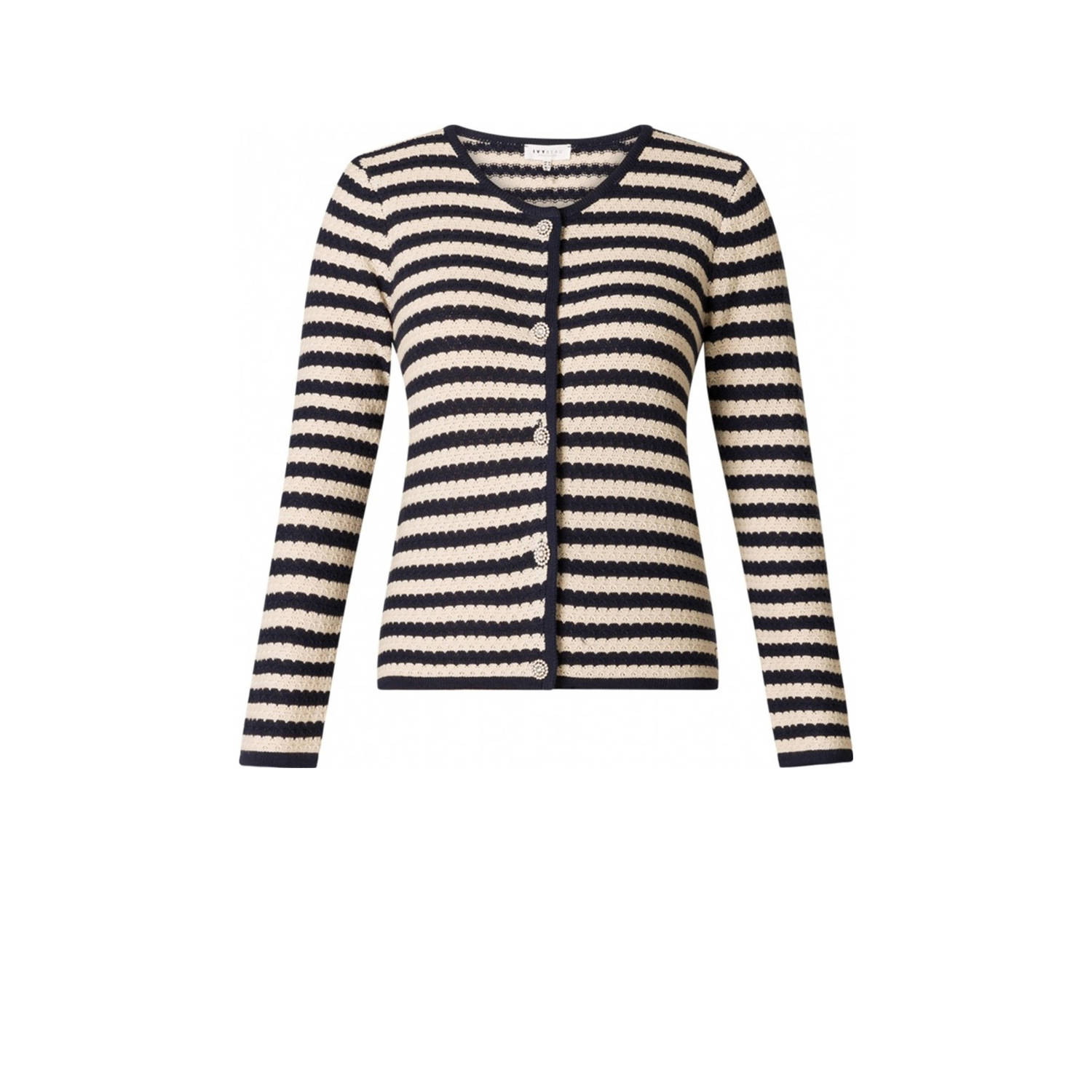 Ivy Beau gehaakt vest met streep donkerblauw offwhite