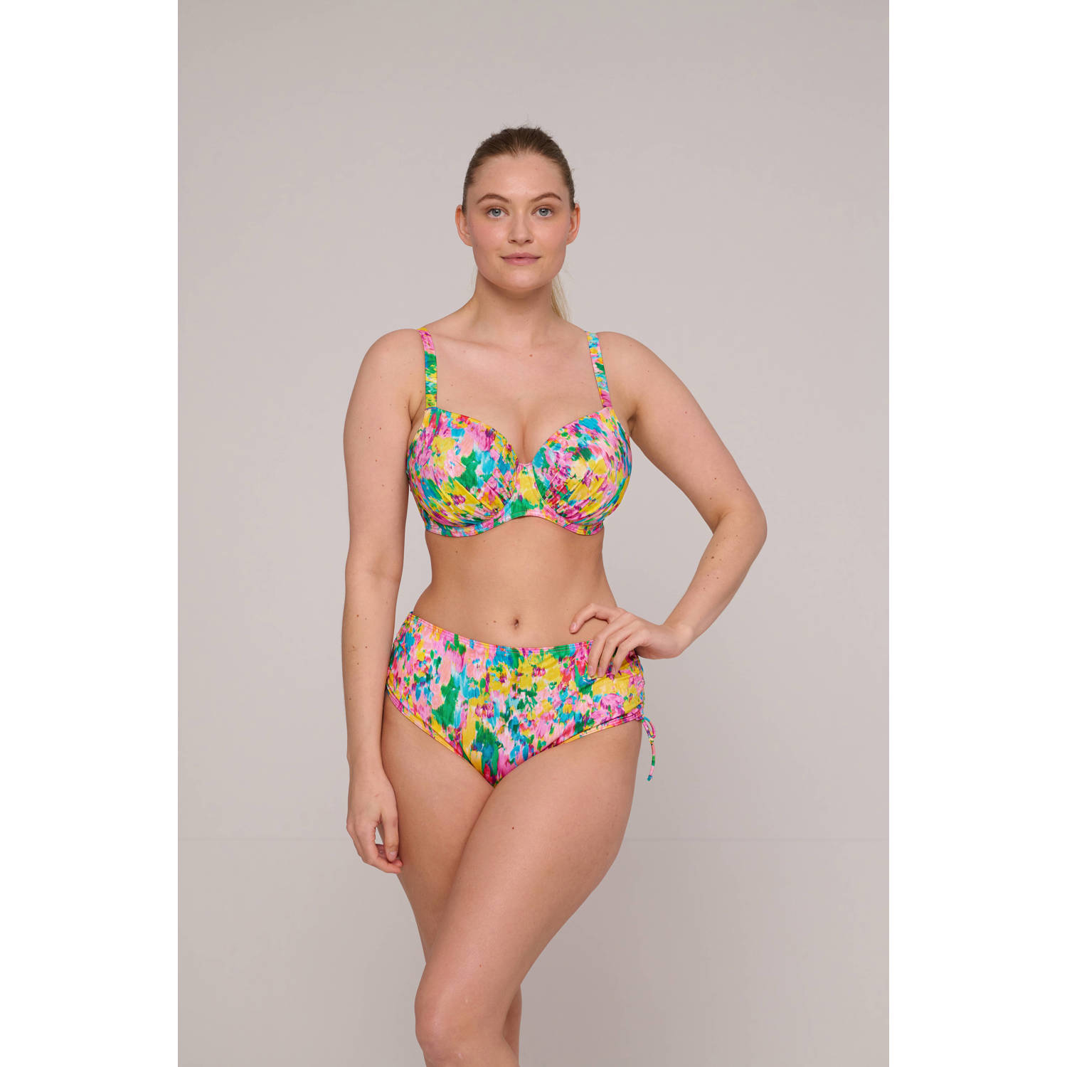 PrimaDonna high waist bikinibroekje Ubud roze geel turquoise