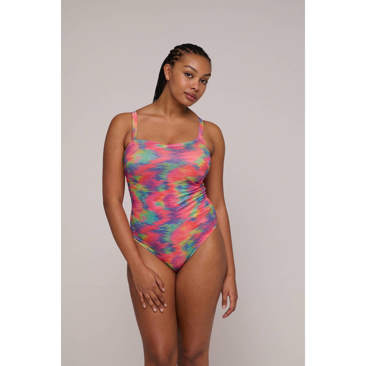 PrimaDonna one shoulder badpak Cairo met beugel en lurex fuchsia multi