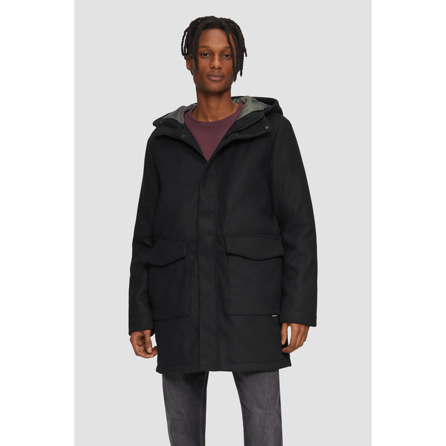 Q S by s.Oliver gewatteerde winterjas met wol donkerblauw