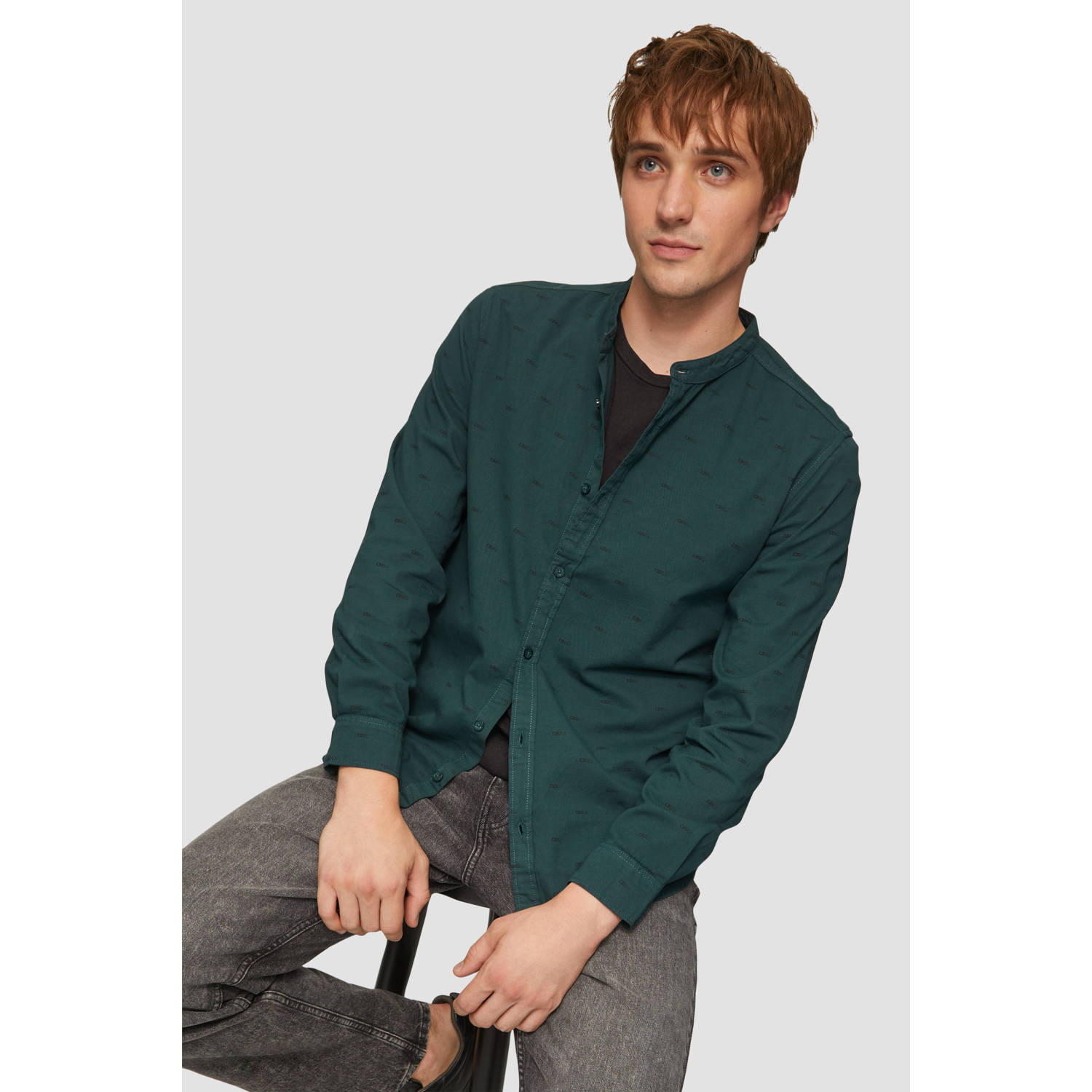Q S by s.Oliver slim fit overhemd met all over print groen