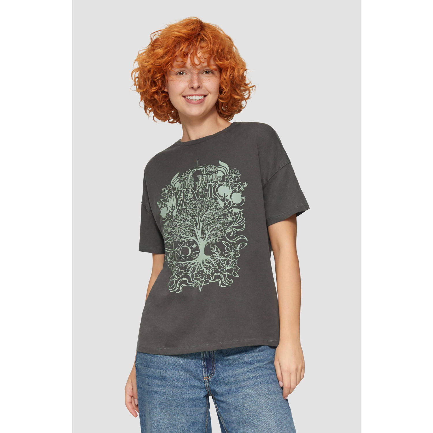 Q S by s.Oliver T-shirt met printopdruk grijs
