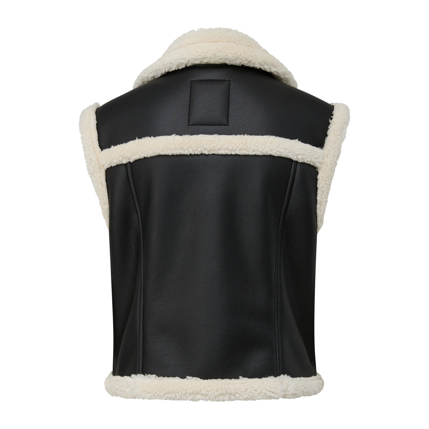 Q S by s.Oliver imitatieleren bodywarmer met teddy zwart ecru