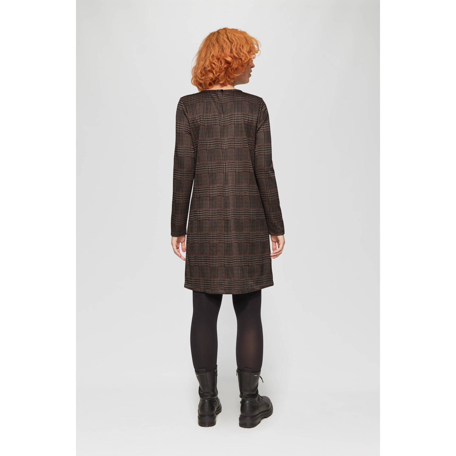 Q S by s.Oliver geruite jurk zwart bruin