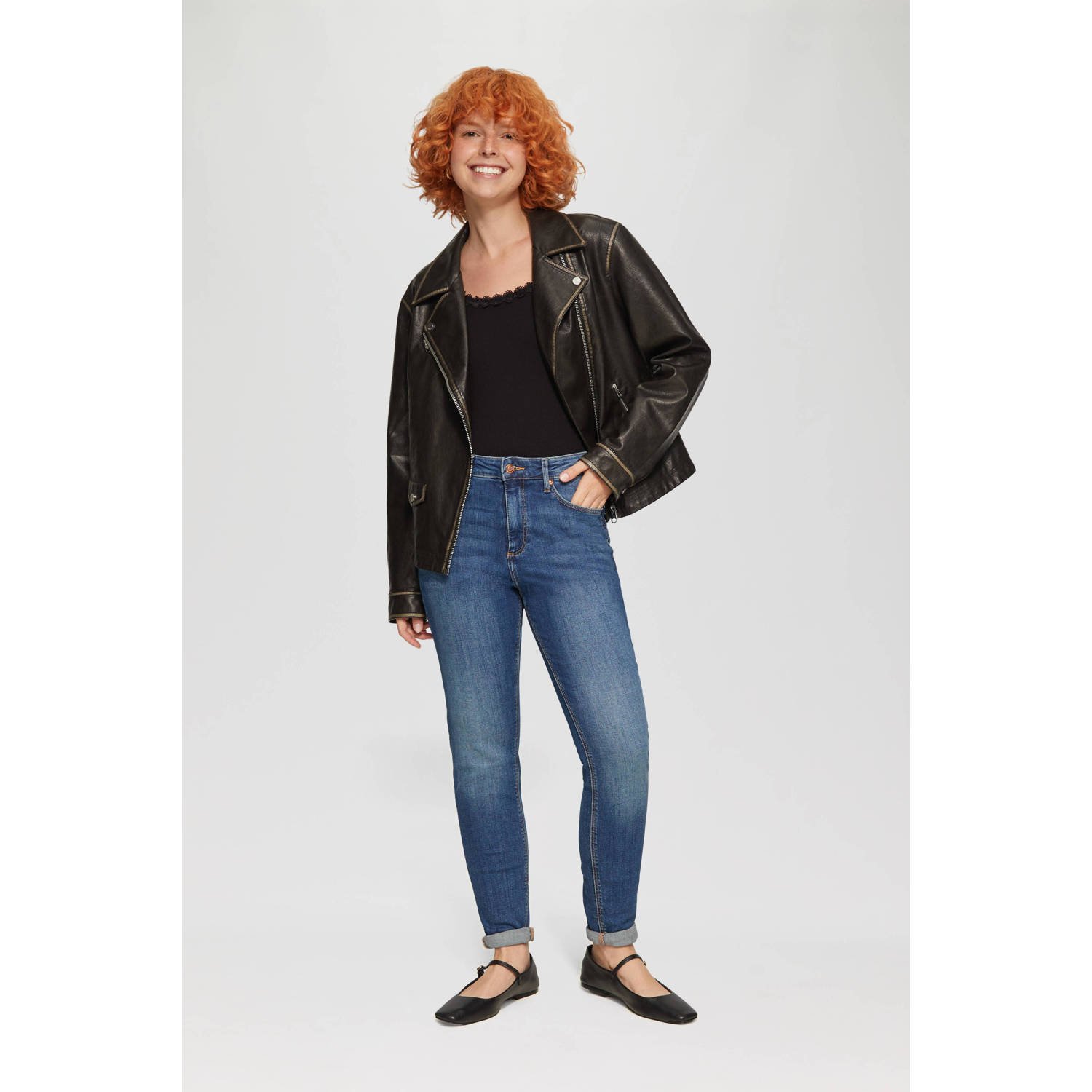 Q S by s.Oliver ribgebreide top zwart