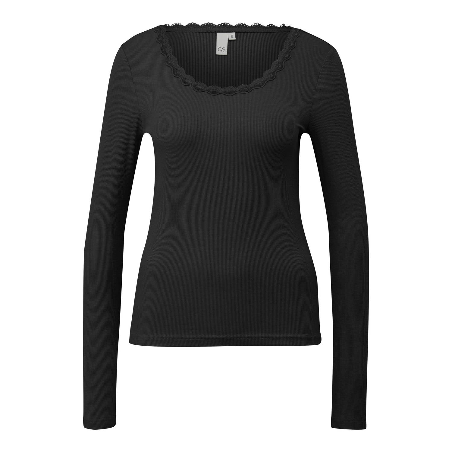 Q S by s.Oliver ribgebreide top zwart