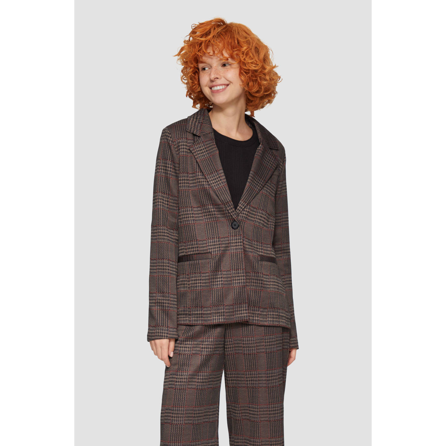 Q S by s.Oliver geruite rechtvallende blazer zwart rood
