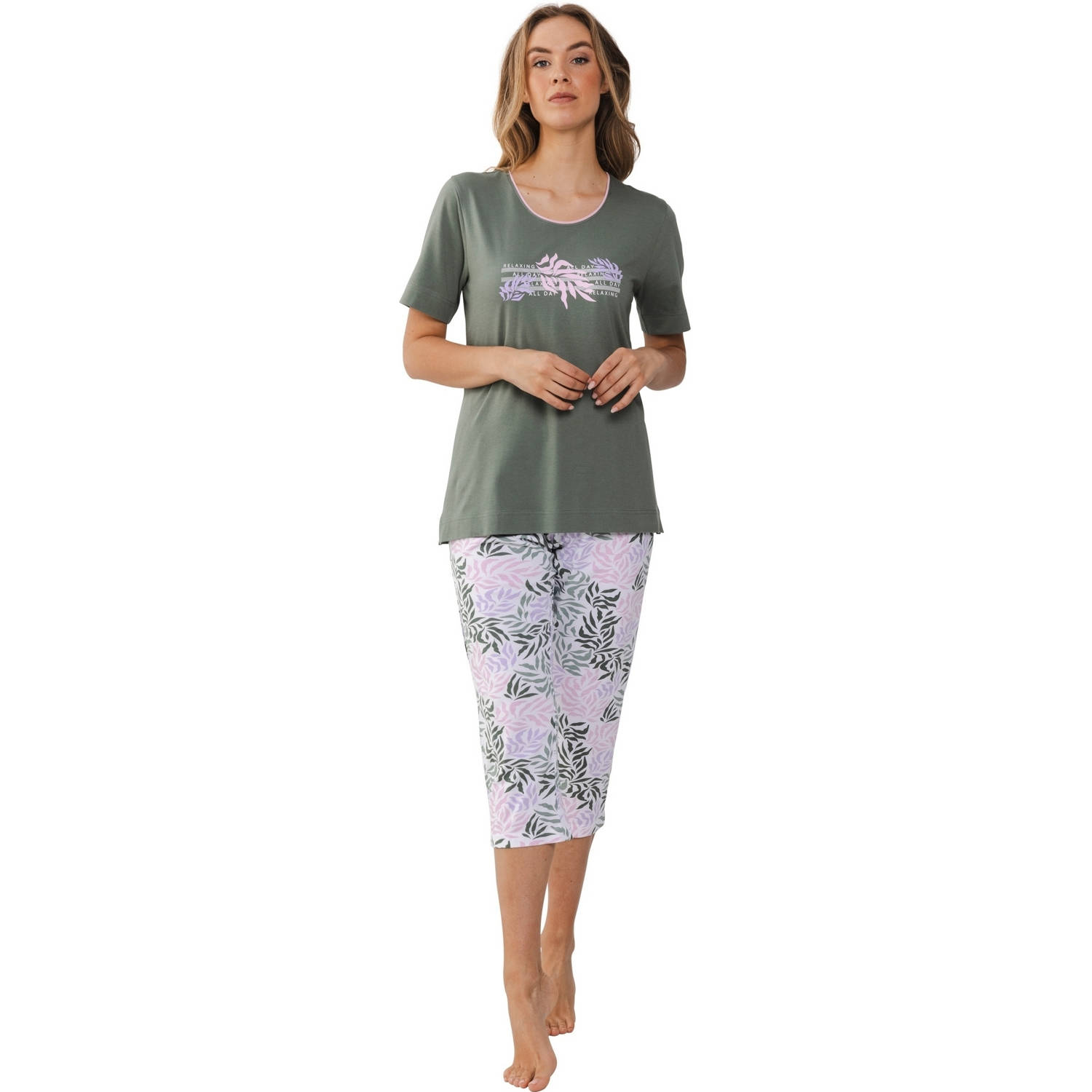Pastunette pyjama groen wit roze