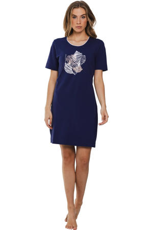 nachthemd donkerblauw/wit/roze