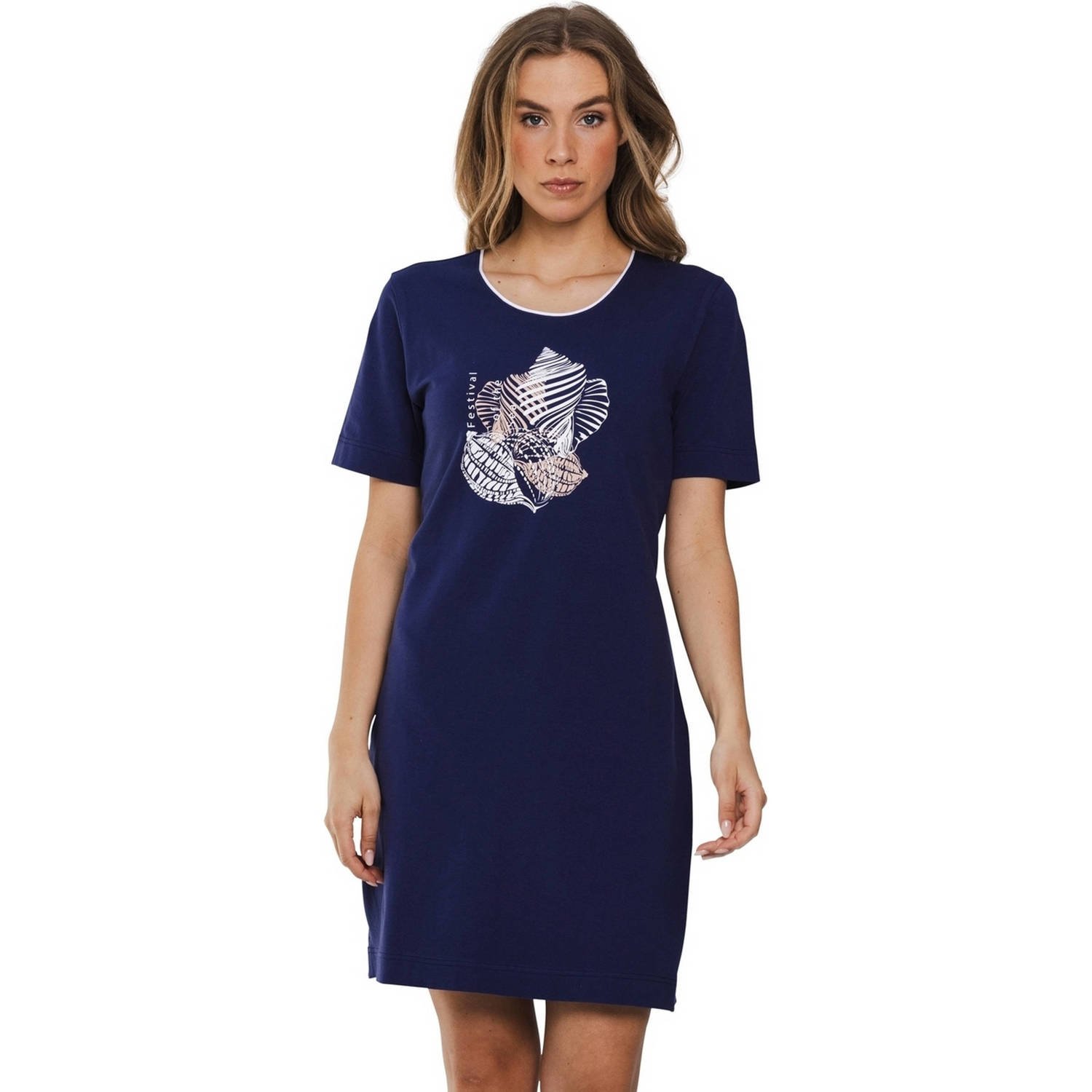 Pastunette nachthemd donkerblauw wit roze