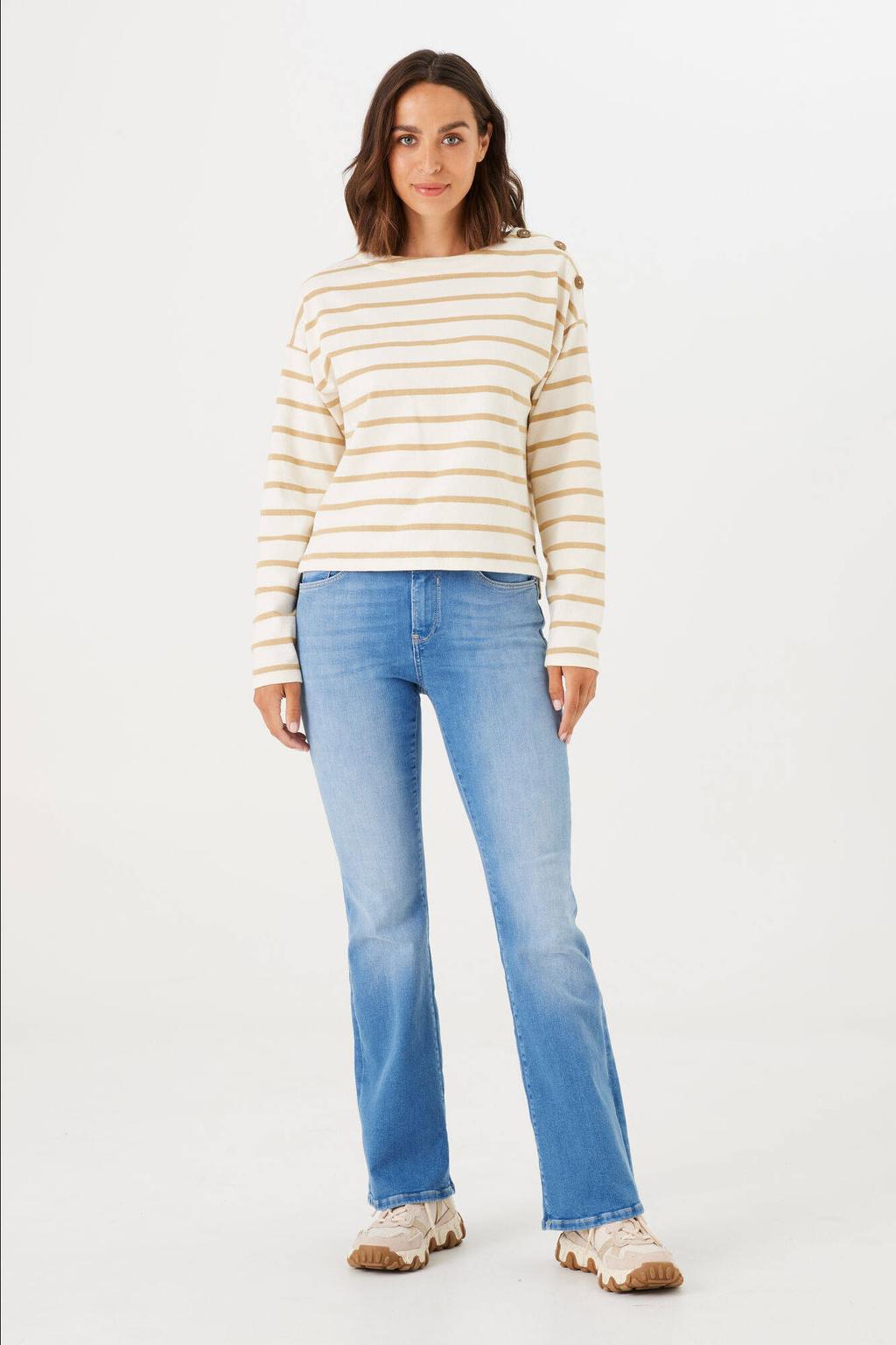 Light blue denim dames Garcia flared jeans van denim met regular waist, rits- en knoopsluiting en effen