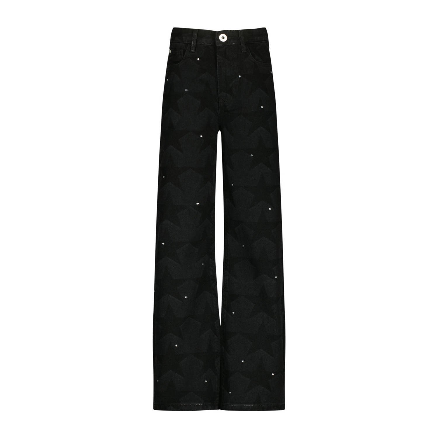 Vingino high waist wide leg jeans Cato Star met all over print washed black