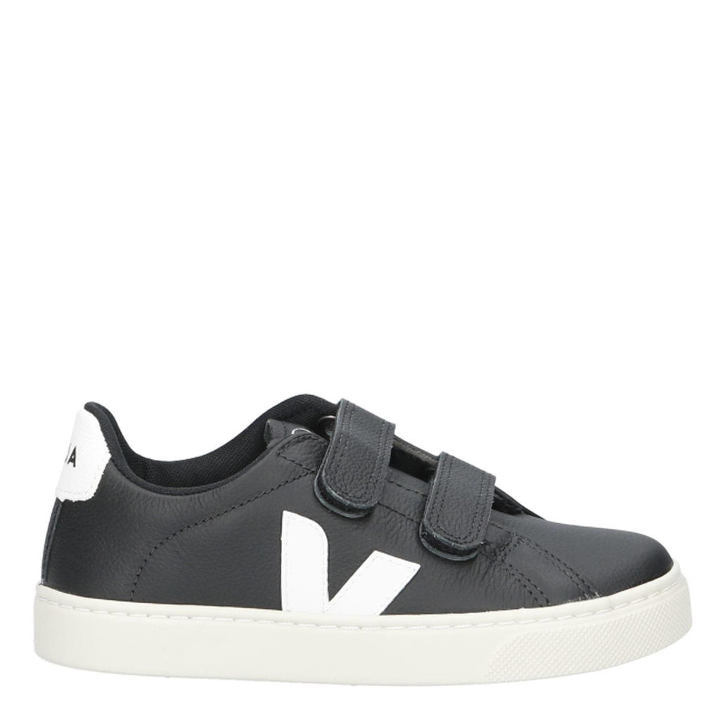 Zwarte jongens Veja leren sneakers met klittenband en logo