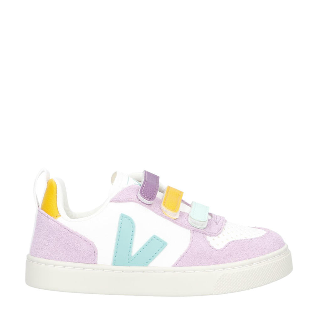 Lila en multikleurige meisjes Veja Small V-10 leren sneakers met klittenband