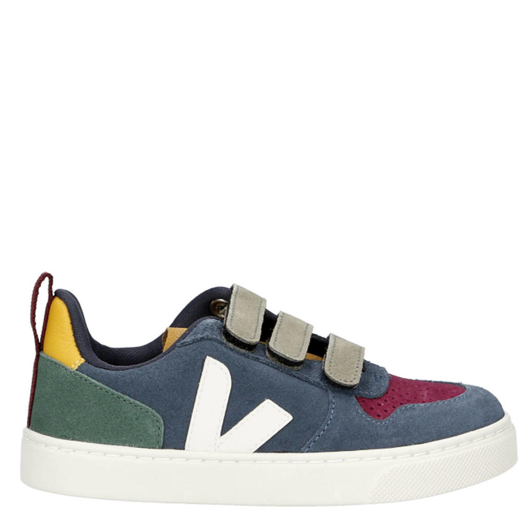 Donkerblauw en multikleurige jongens Veja SMALL V-10 leren sneakers met klittenband