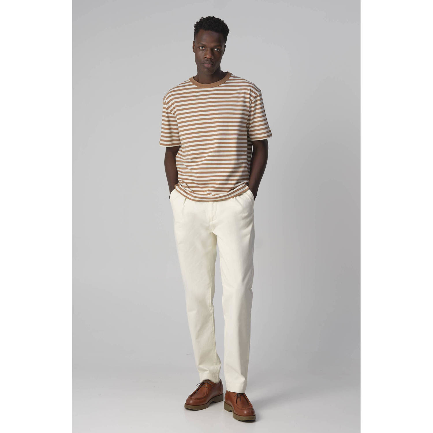 J.C. Rags gestreept regular fit T-shirt Johnny toasted coconut