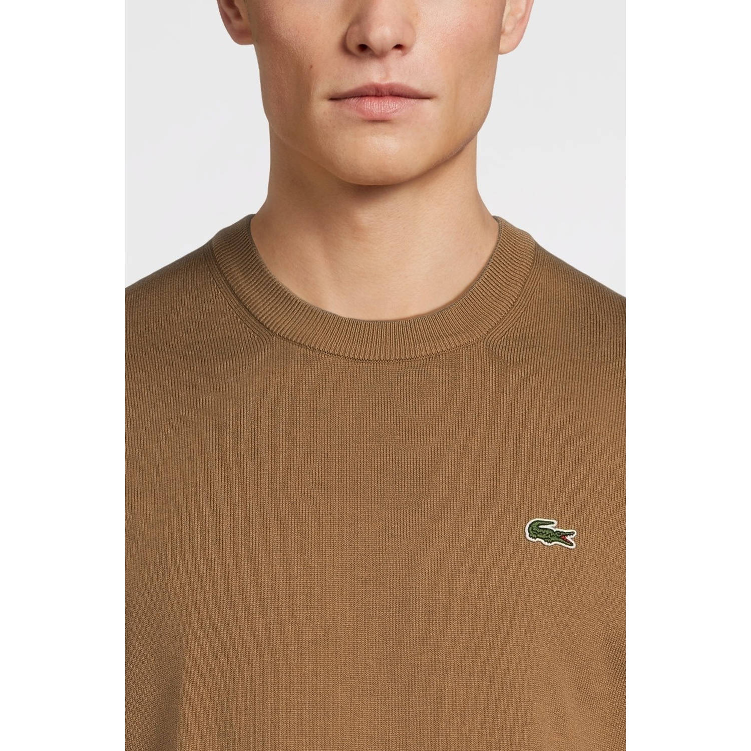 Lacoste fijngebreide trui met logo bruin