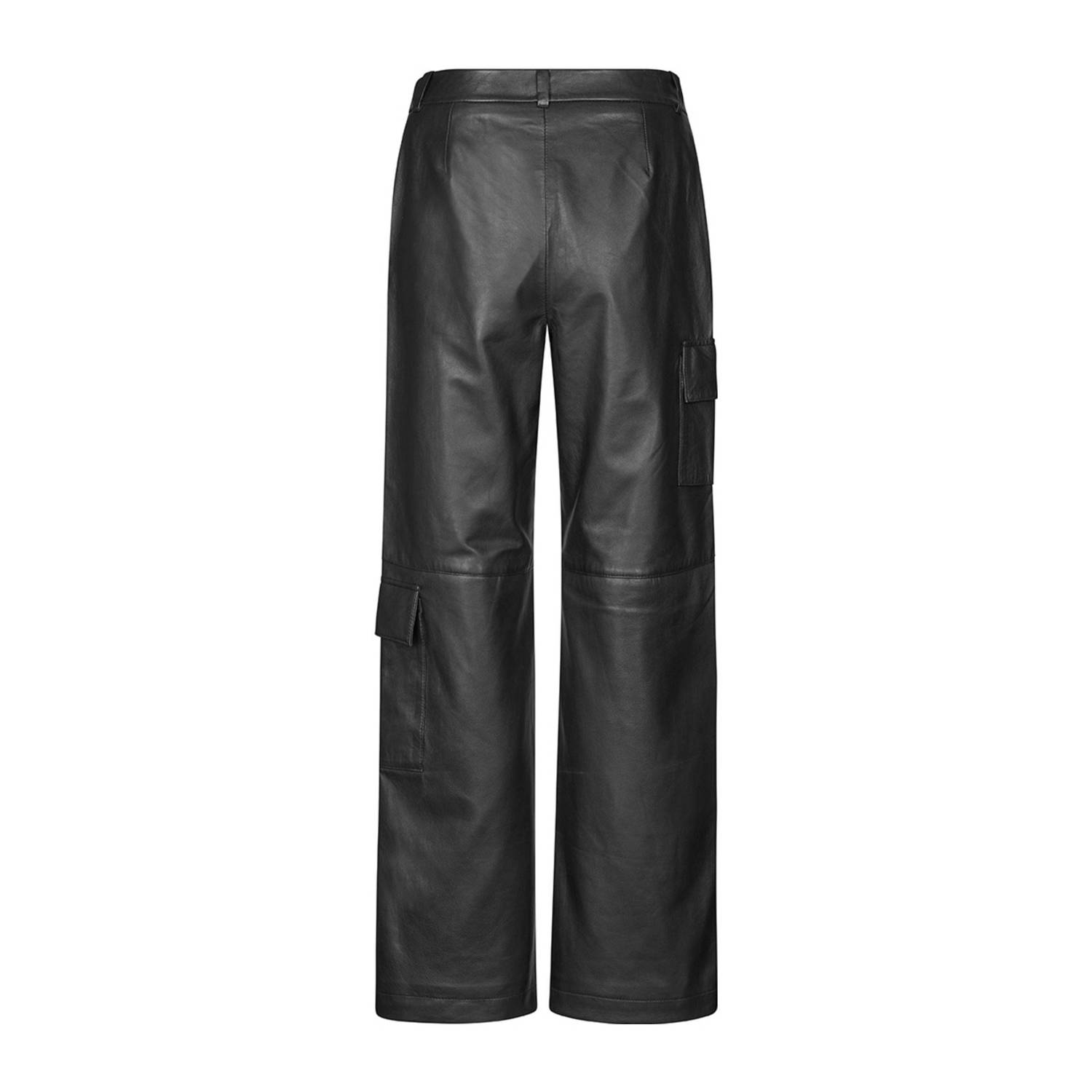 Modström leren straight fit cargobroek Keen zwart