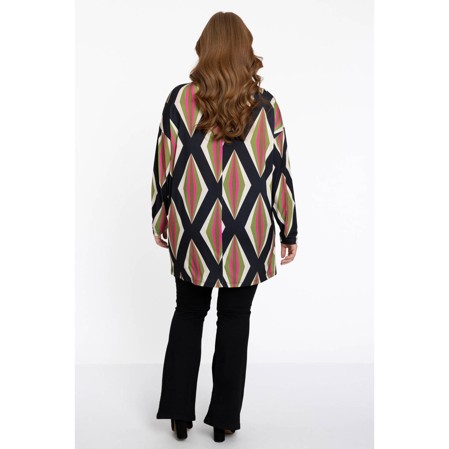 YOEK top DOLCE met all over print zwart roze groen